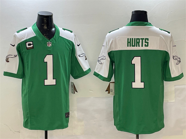 Men's Philadelphia Eagles #1 Jalen Hurts Green/White F.U.S.E. 4-Star C Patch Vapor Untouchable Limited Stitched Football Jersey Men's Philadelphia Eagles #1 Jalen Hurts Green/White F.U.S.E. 4-Star C Patch Vapor Untouchable Limited Stitched Football Jersey